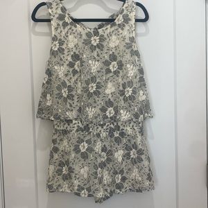 Blue & white open back romper